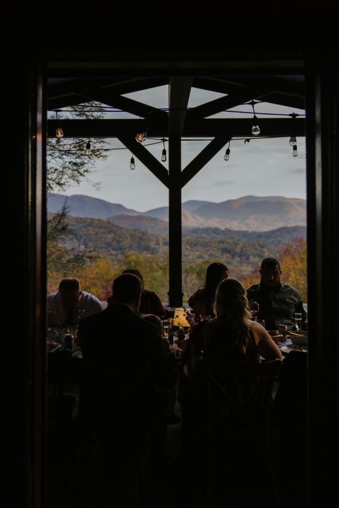 Laurel Falls wedding venue surrounded by fall foliage and stone walls in the Blue Ridge Mountains